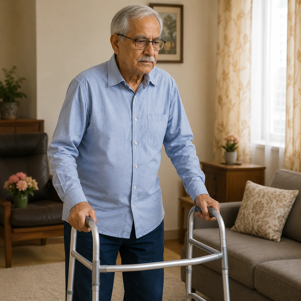 Senior using a walker or wheelchair