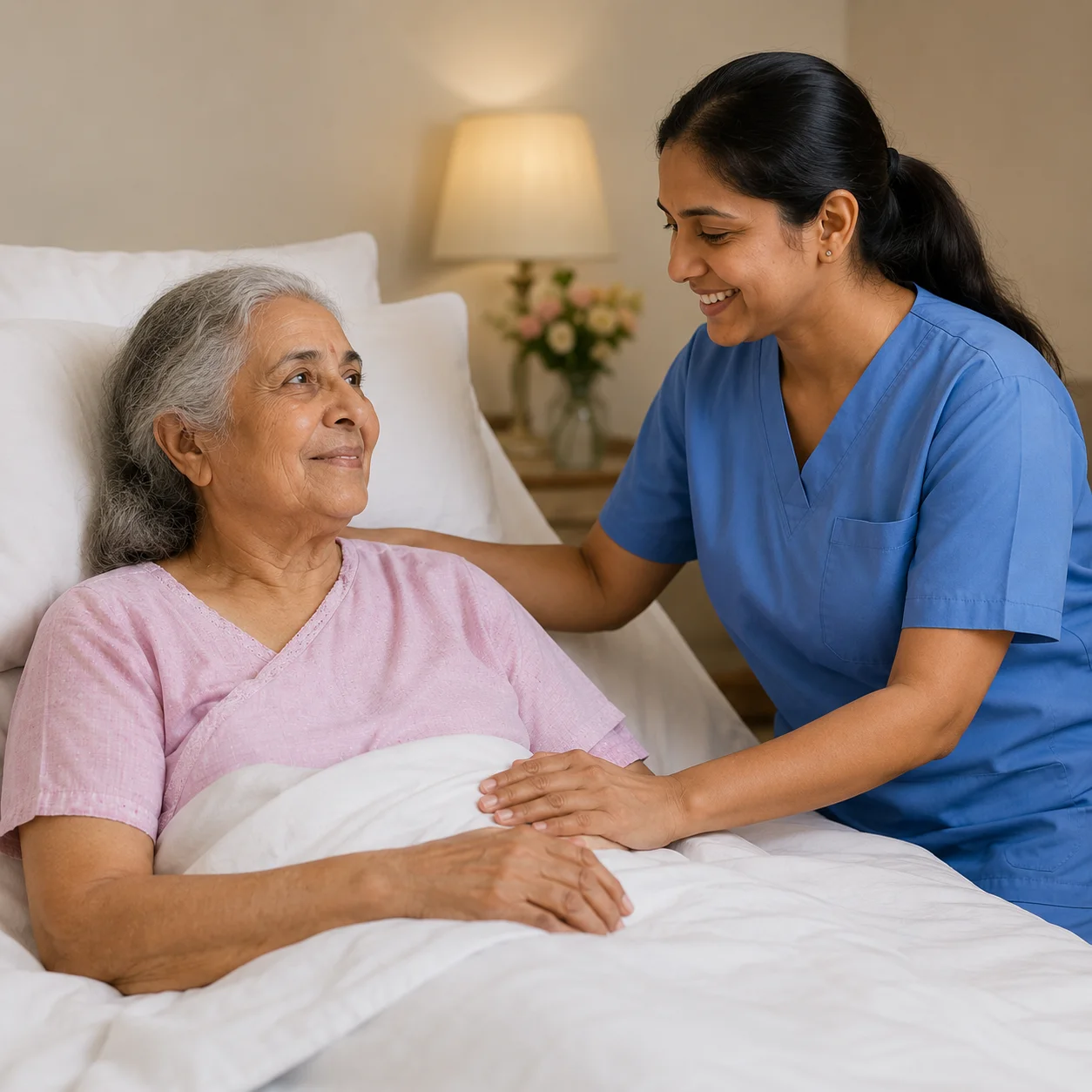 Senior recovering after illness