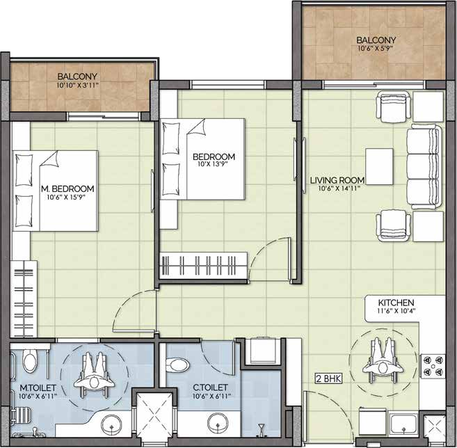 2 BHK Floor Plan